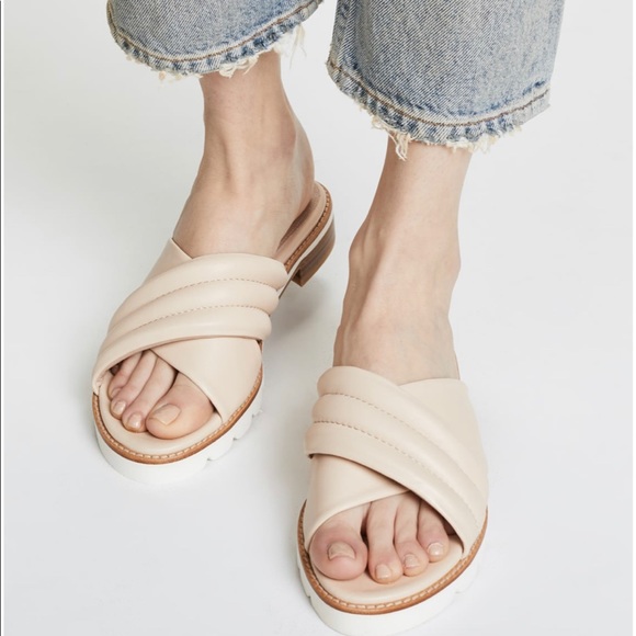 Stuart Weitzman Pufftop Slides, Bone - Picture 1 of 7